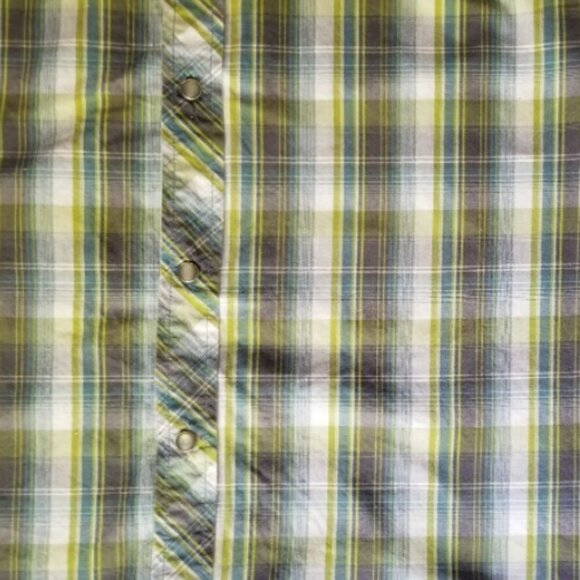 Prana Pearl Snap Shirt Men's XL Short Sleeve Shirt Green Plaid Organic Cotton - Picture 7 of 8